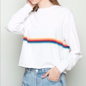 Brandy Melville White Long Sleeve w/ Rainbow Strip